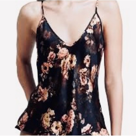 L'AGENCE Tops - L'AGENCE Romantic Silk Black and Pink Floral Camisole. Like New. Size Medium.